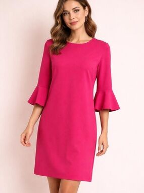 Escada Hot Pink Bell-Sleeve Shift Dress